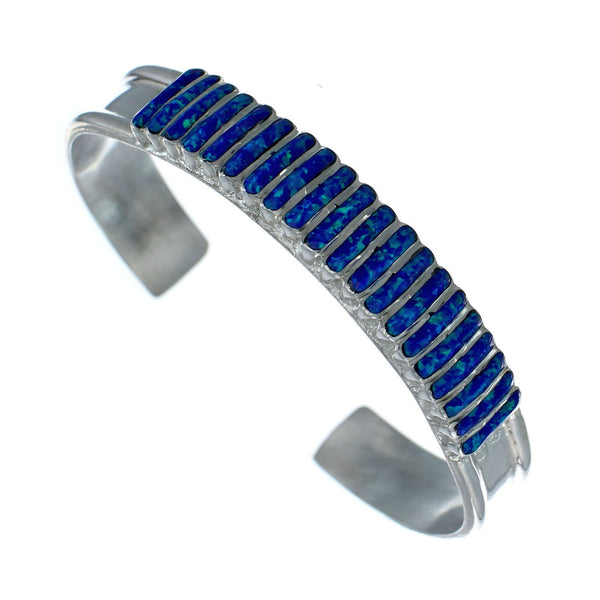 Blue Opal Inlay Sterling Silver Zuni Indian Cuff Bracelet NN20181